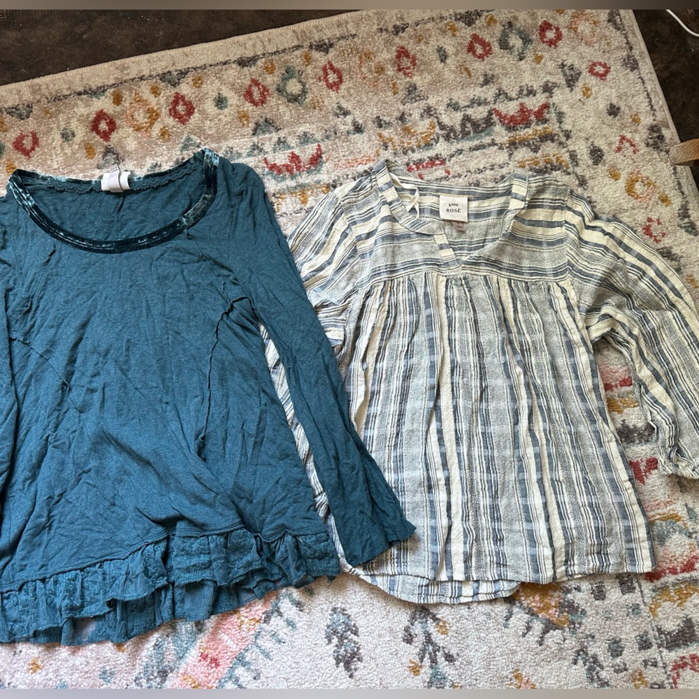 Knox Rose Striped Blouse and Teal Shirt Set